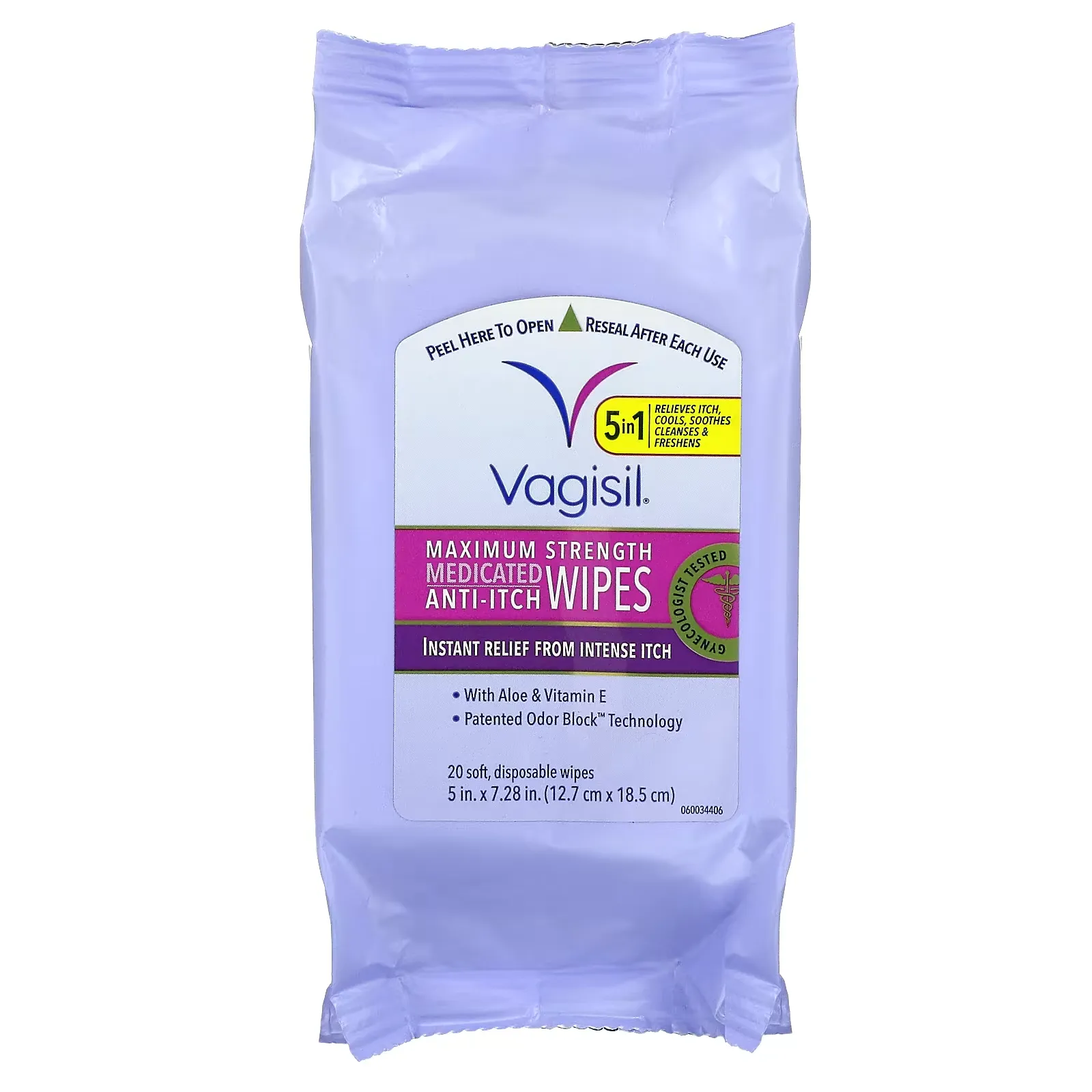 Medicated Anti-Itch Wipes, Maximum Strength, 20 Soft, Disposable Wipes, 5 in. x 7.28 in