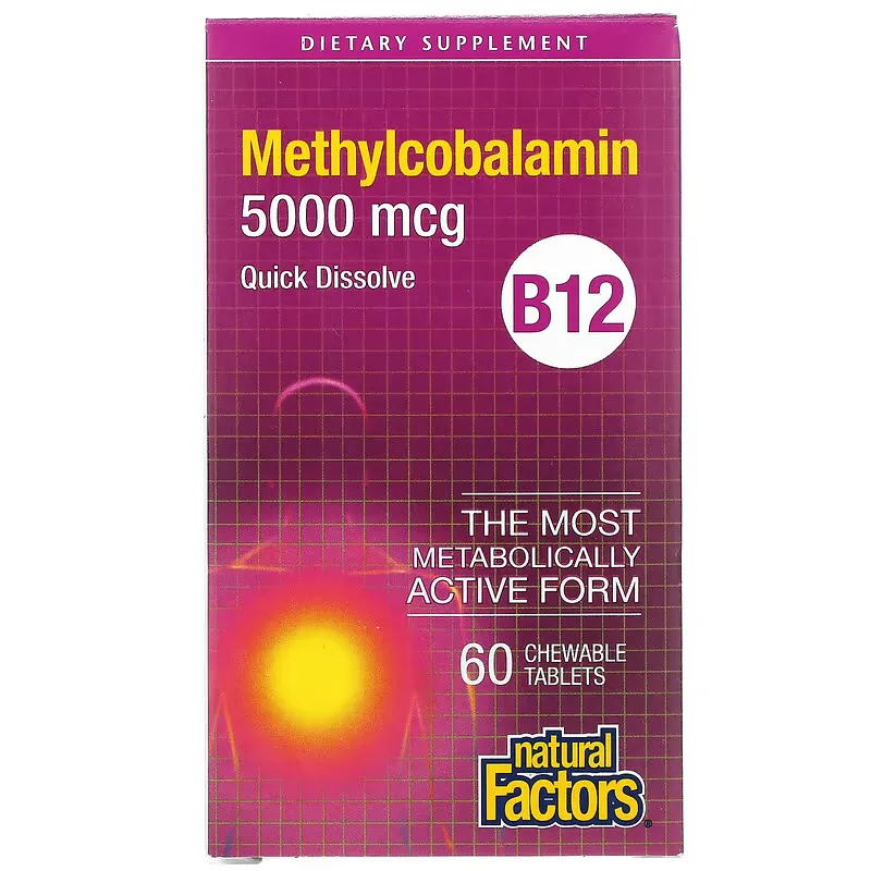 B12, Methylcobalamin, 5000 mcg, 60 Chewable Tablets