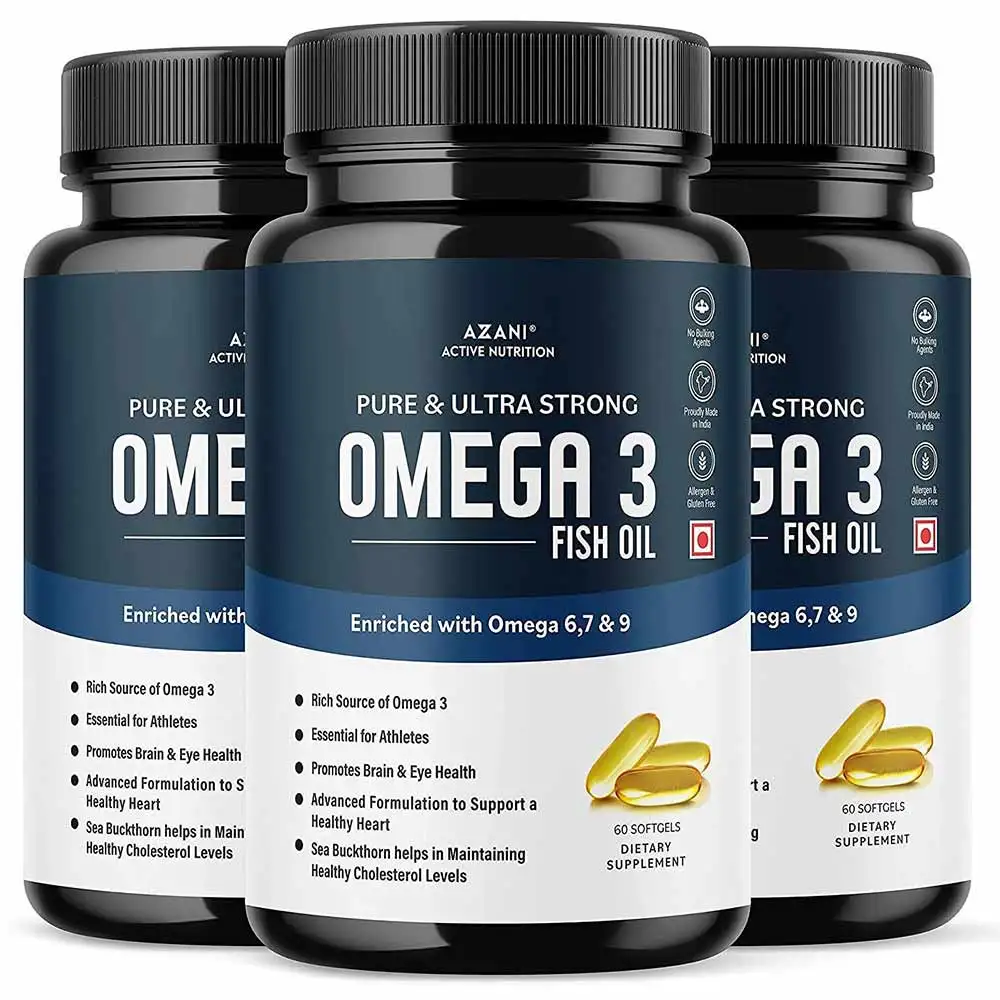 Azani Active Nutrition Pure & Ultra Strong Omega 3 Fish Oil (Pack of 3),  60 softgels