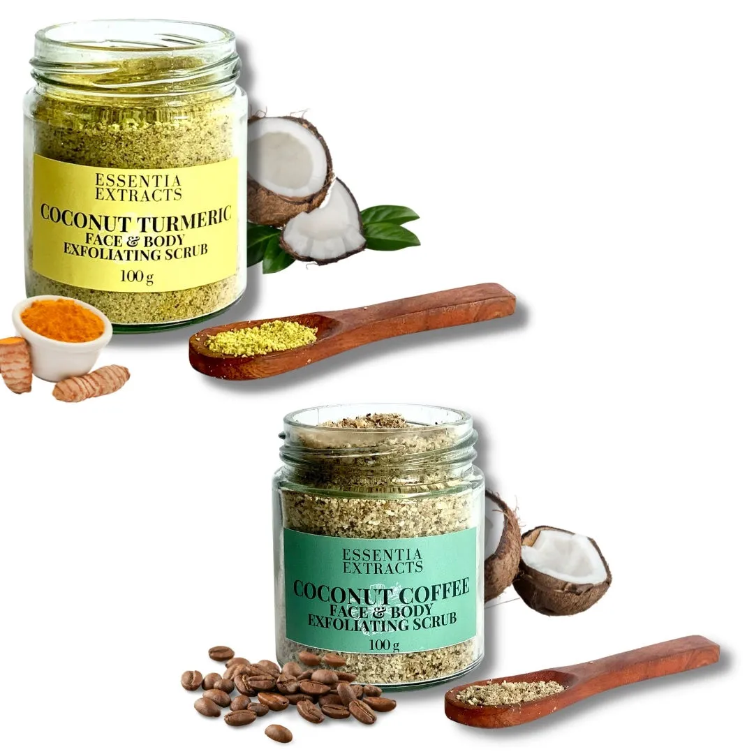 Essentia Extracts Combo Of Coconut Coffee And Coconut Turmeric Face & Body Scrubs Each 200gm