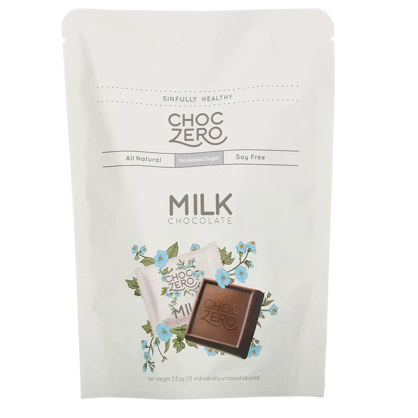 Milk Chocolate Squares, No Sugar Added, 10 Pieces, 3.5 oz