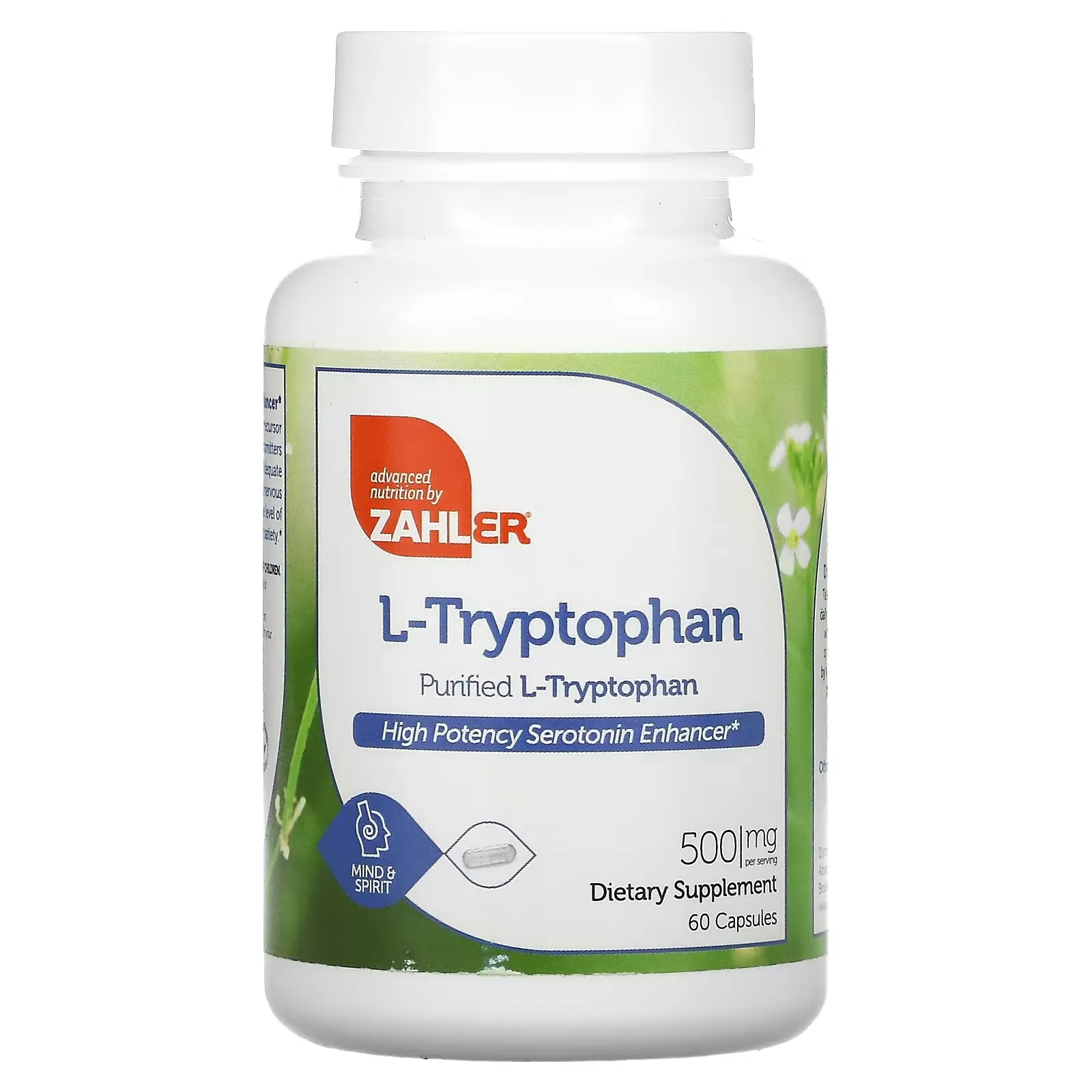 L-Tryptophan, Purified L-Tryptophan, 500 mg, 60 Capsules