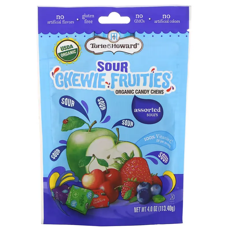 Sour Chewie Fruities, Organic Candy Chews, Assorted Sours, 4 oz (113.40 g)