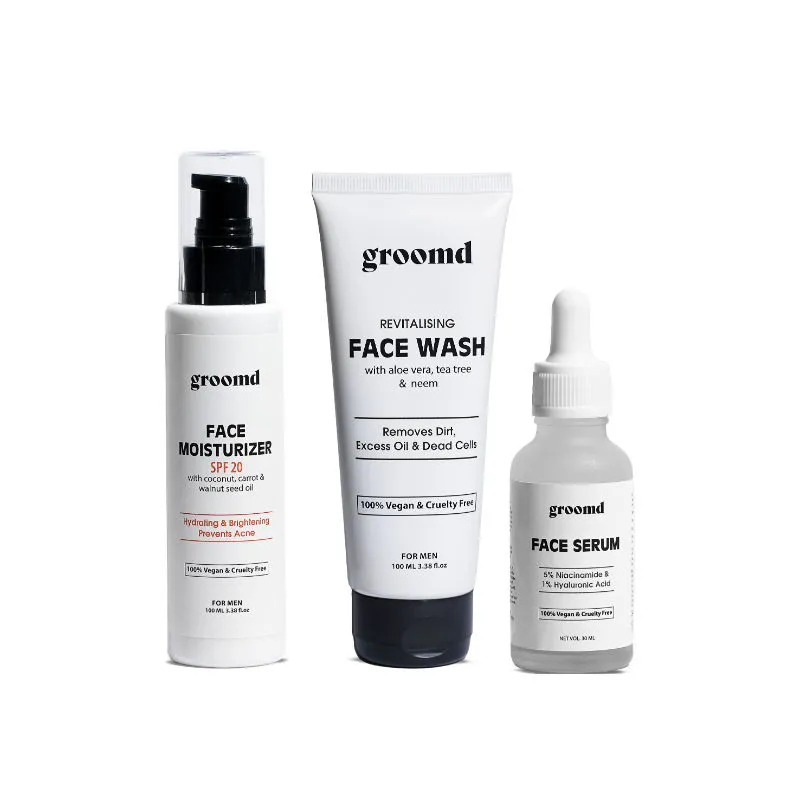 Groomd Skin Essentials Set For Men With Face Moisturizer, Face Wash & Face Serum