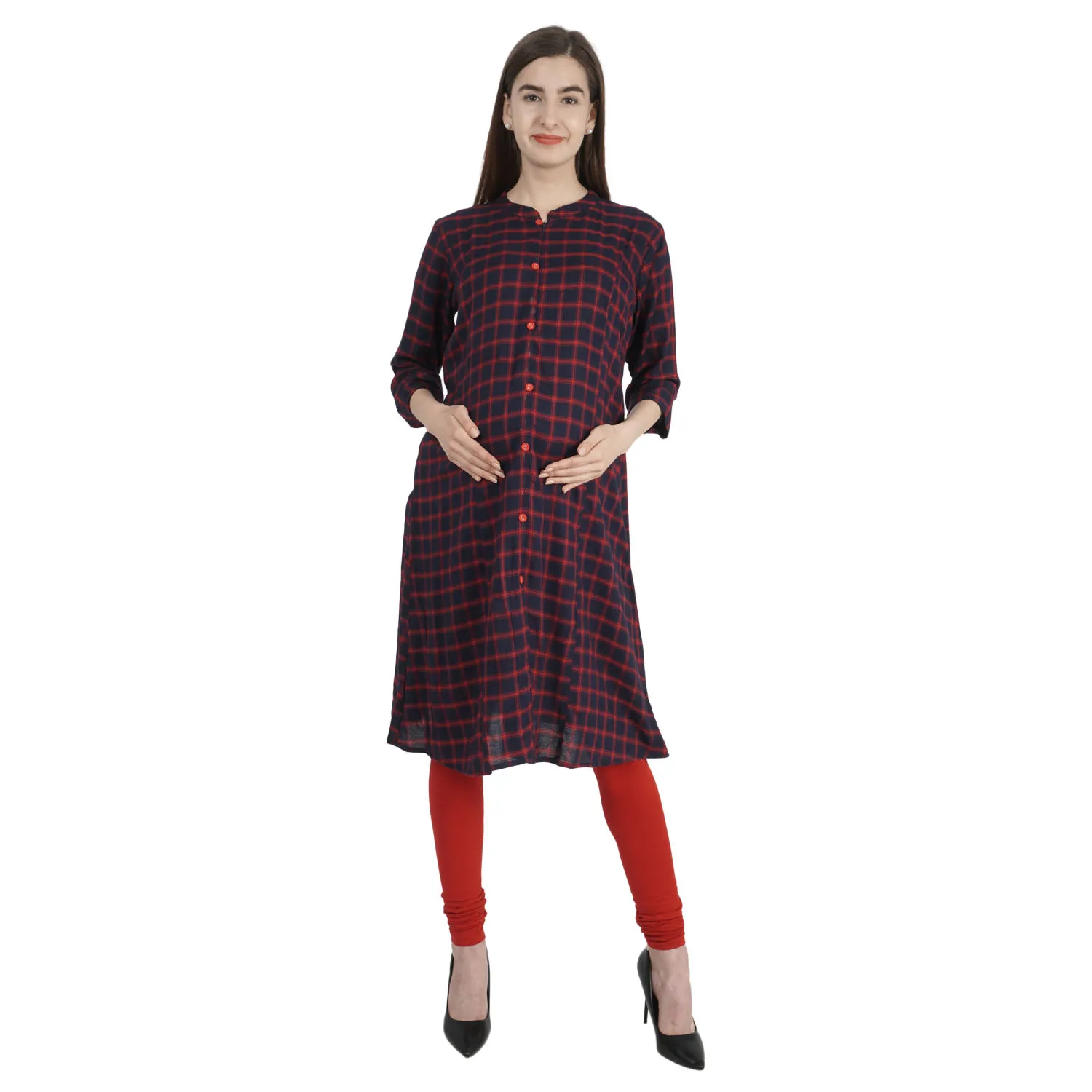 Morph Maternity Red & Navy Plaid Feeding Kurta