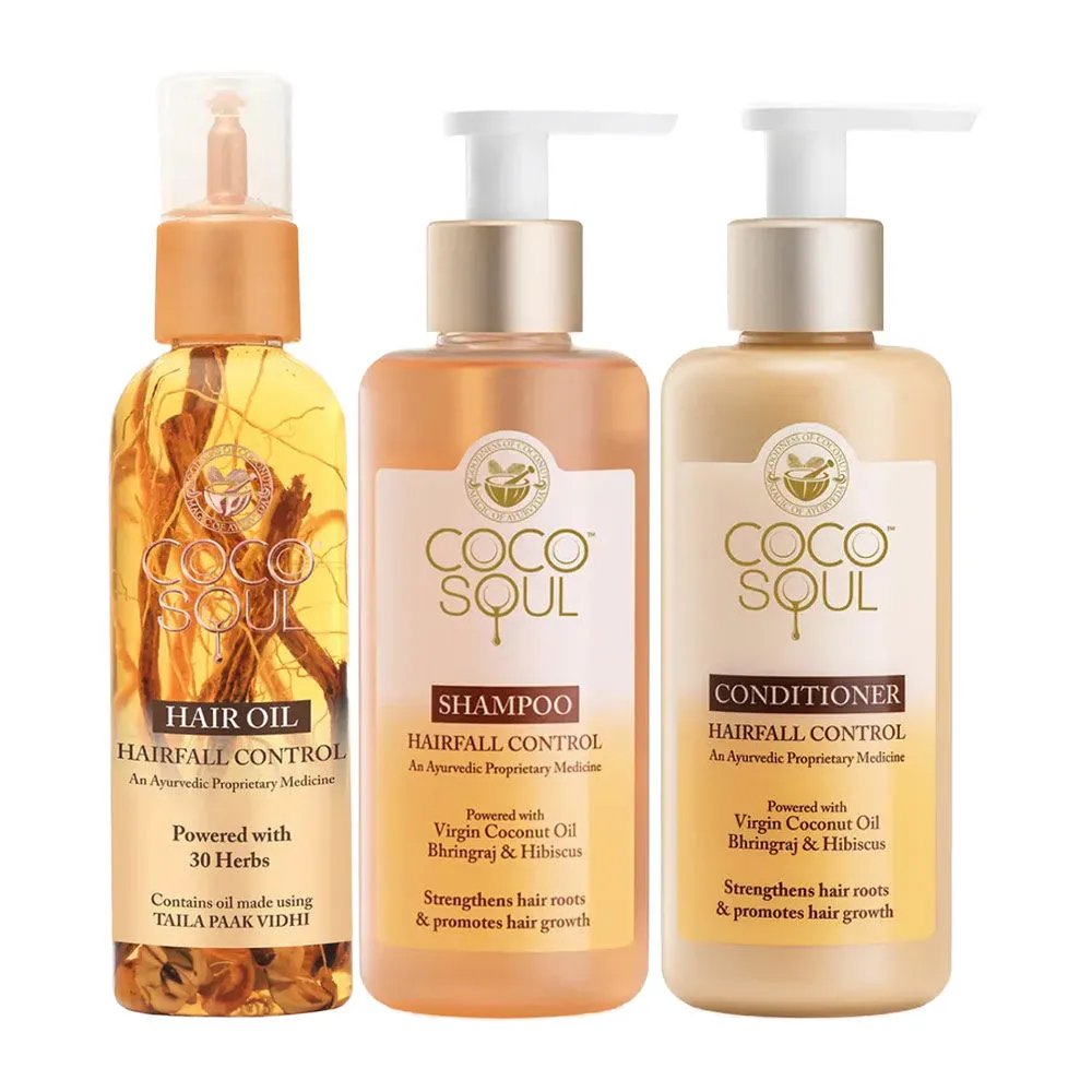 Coco Soul Hair Care Combo Hairfall Control Hair Oil + Shampoo + Conditioner With Ayurvedic Medicine