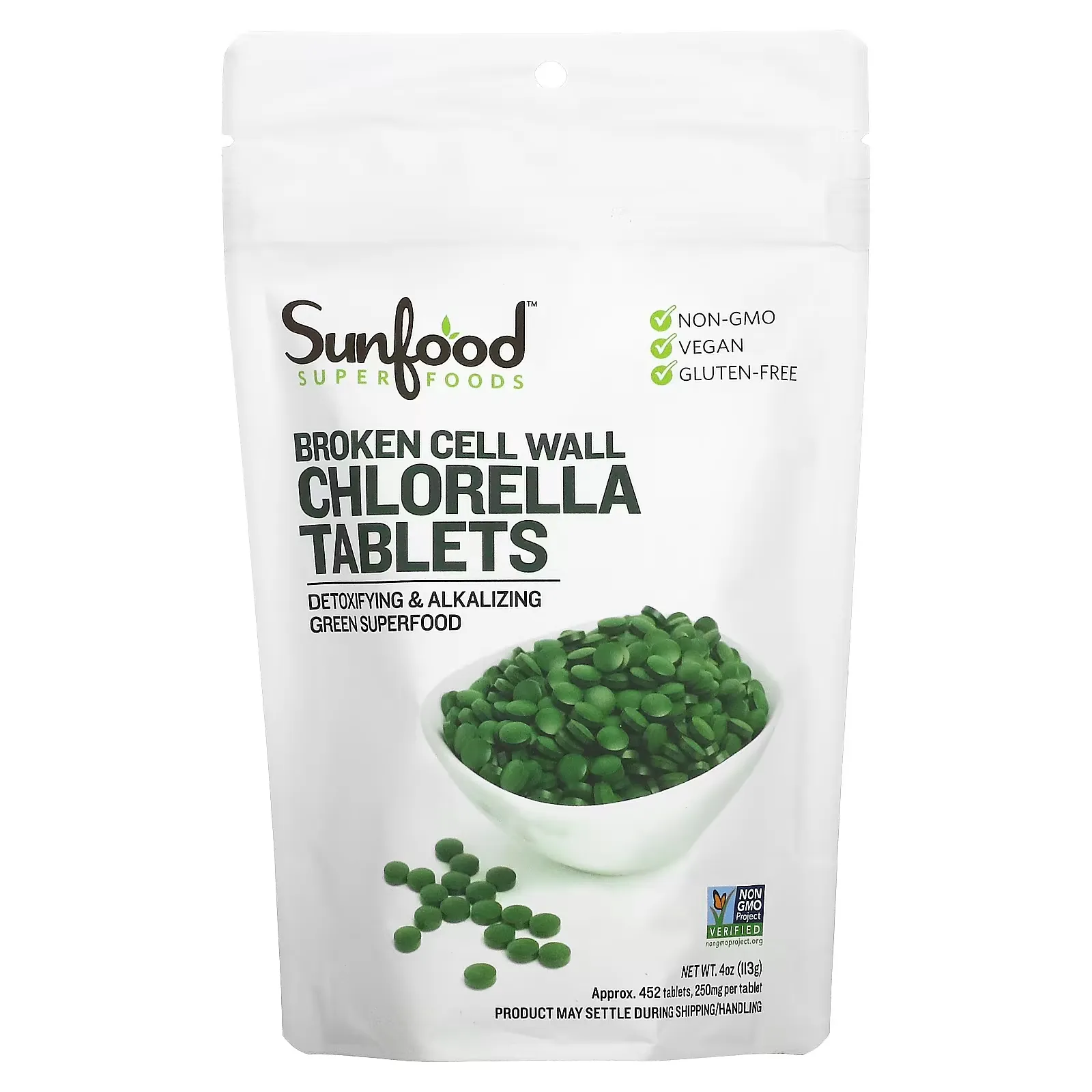 Broken Cell Wall Chlorella Tablets, 250 mg, 452 Tablets, 4 oz (113 g)