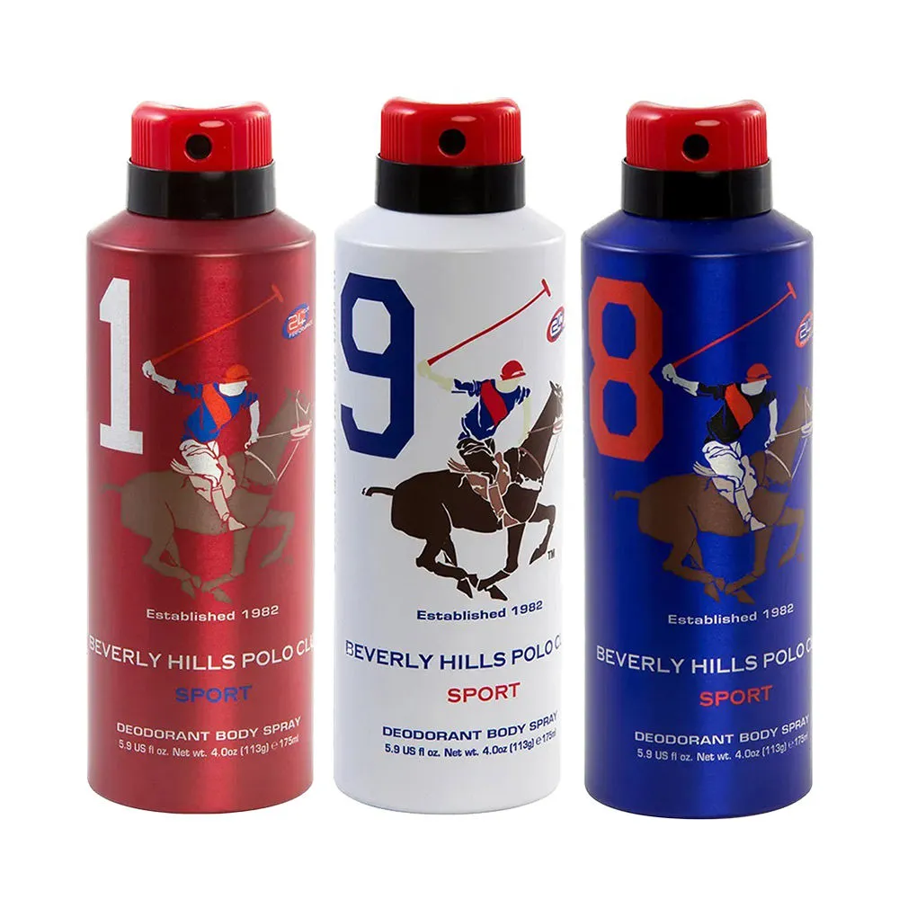 Beverly Hills Polo Club Sport Number One, Eight & Nine Deo For Men (pack Of 3)