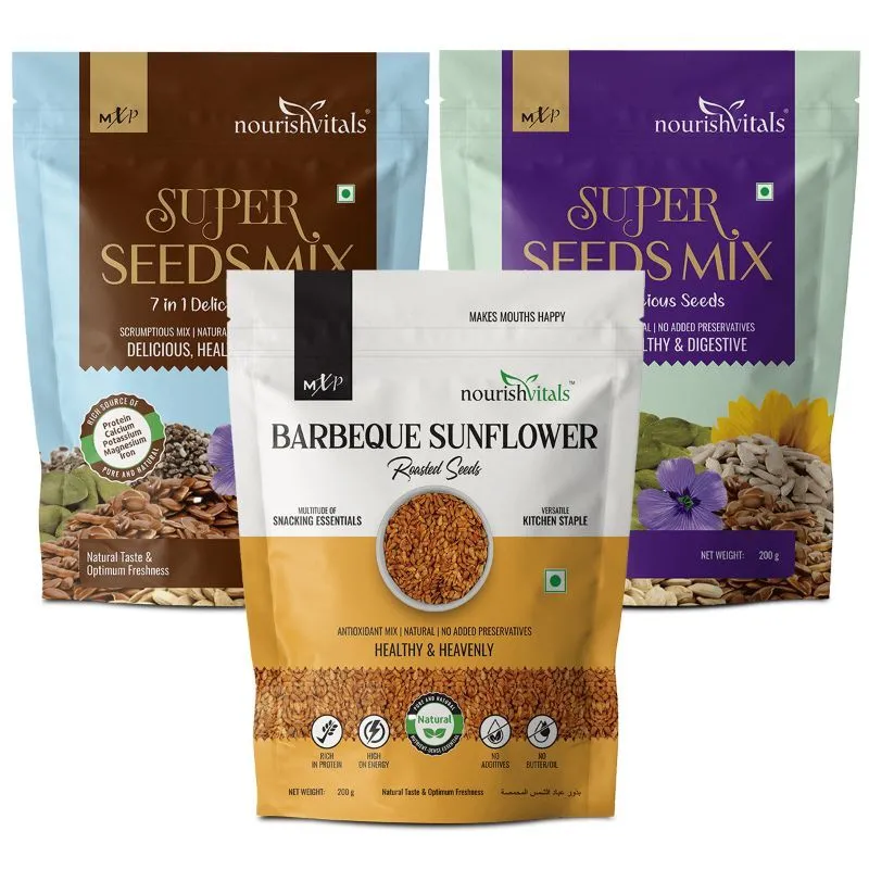 NourishVitals Super Seeds 7 in 1 Delicious + Barbeque Sunflower Roasted Seed + Super Mix 6 in 1