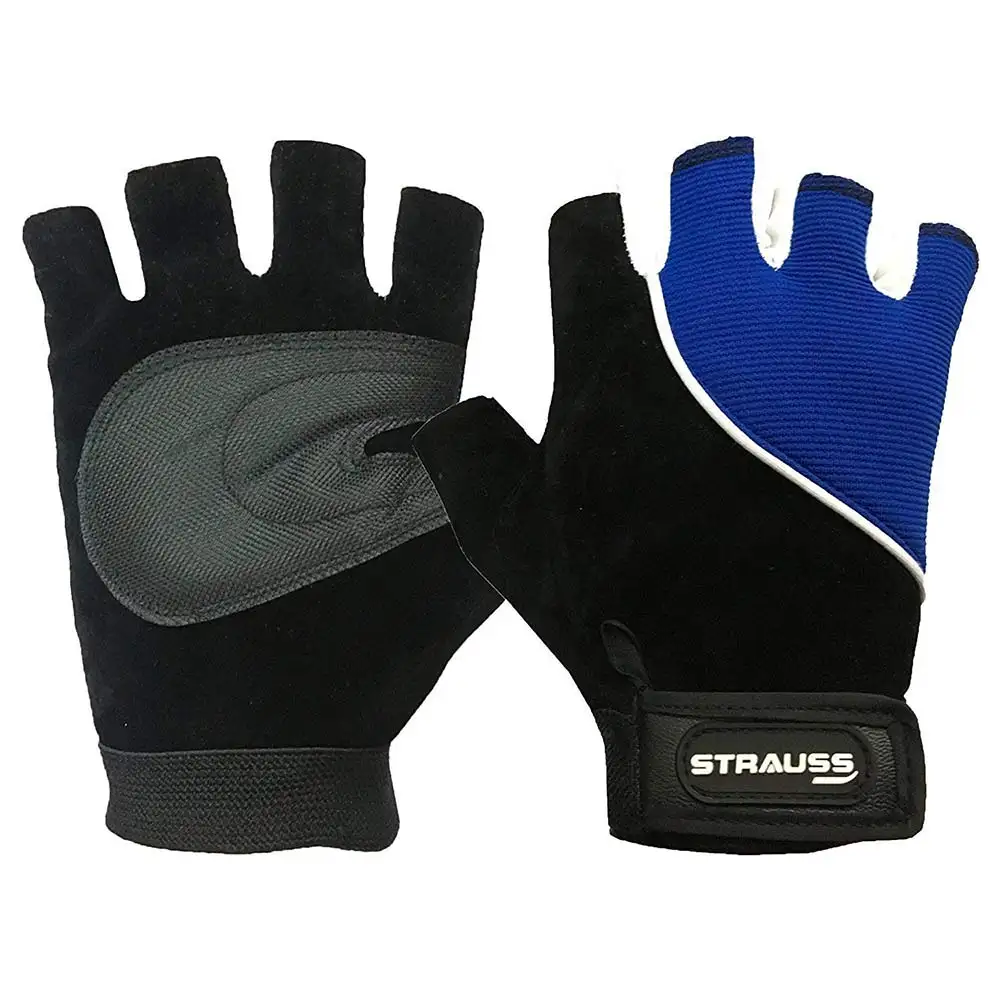 Strauss StretchBack Cut Finger Gloves Large,  Black and Blue  Large