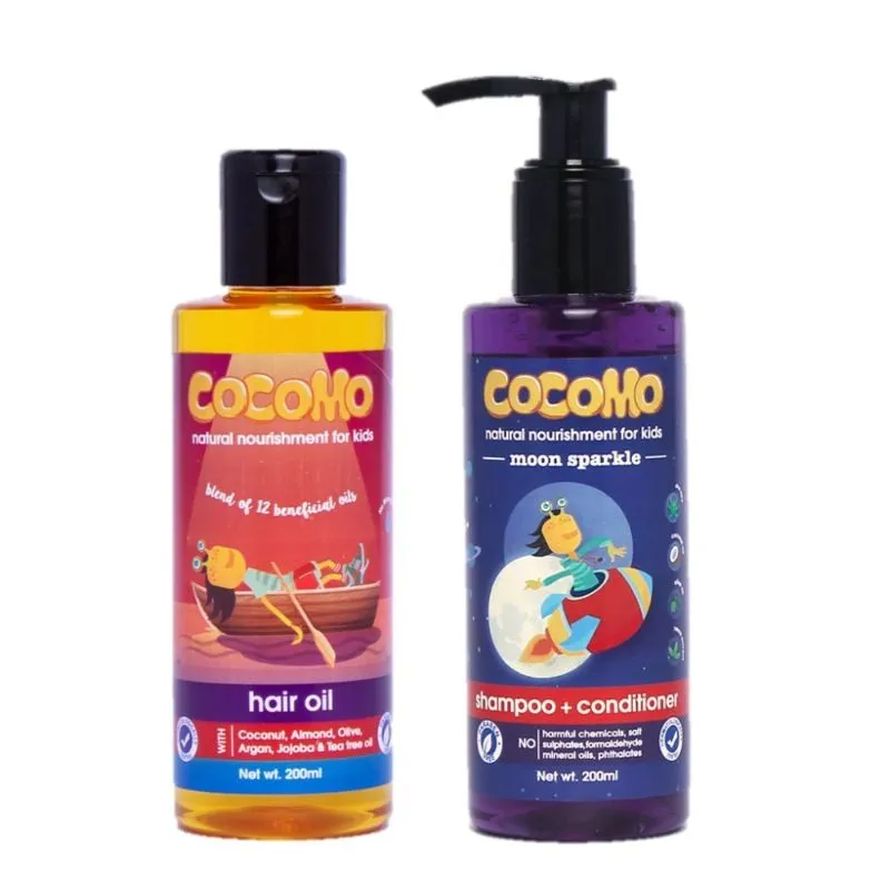 Cocomo Natural Kids Hair Care Combo - 12 In 1 Hair Oil + Moon Sparkle Shampoo