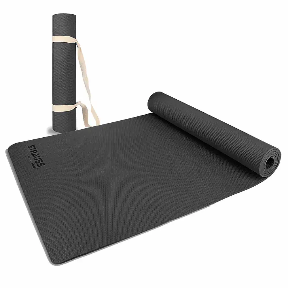 Strauss Anti Skid EVA Yoga Mat with Carry Strap,  Black  8mm