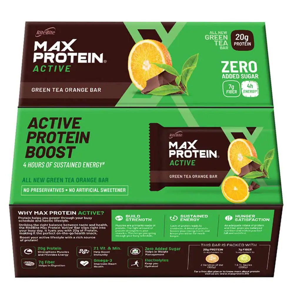 RiteBite Max Protein Active Bar (20g Protein),  12 bar(s)  Green Tea Orange