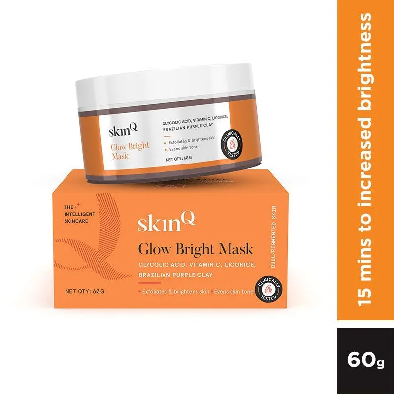 SkinQ Glow Bright Wonder Mask For Tired And Pigmented Skin, Clay Mask With Glycolic Acid And Vit C