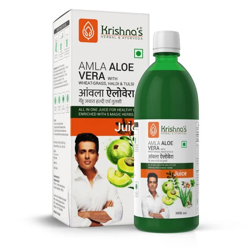 Krishna's Herbal & Ayurveda Amla Aloe Vera Wheatgrass Haldi Tulsi Juice