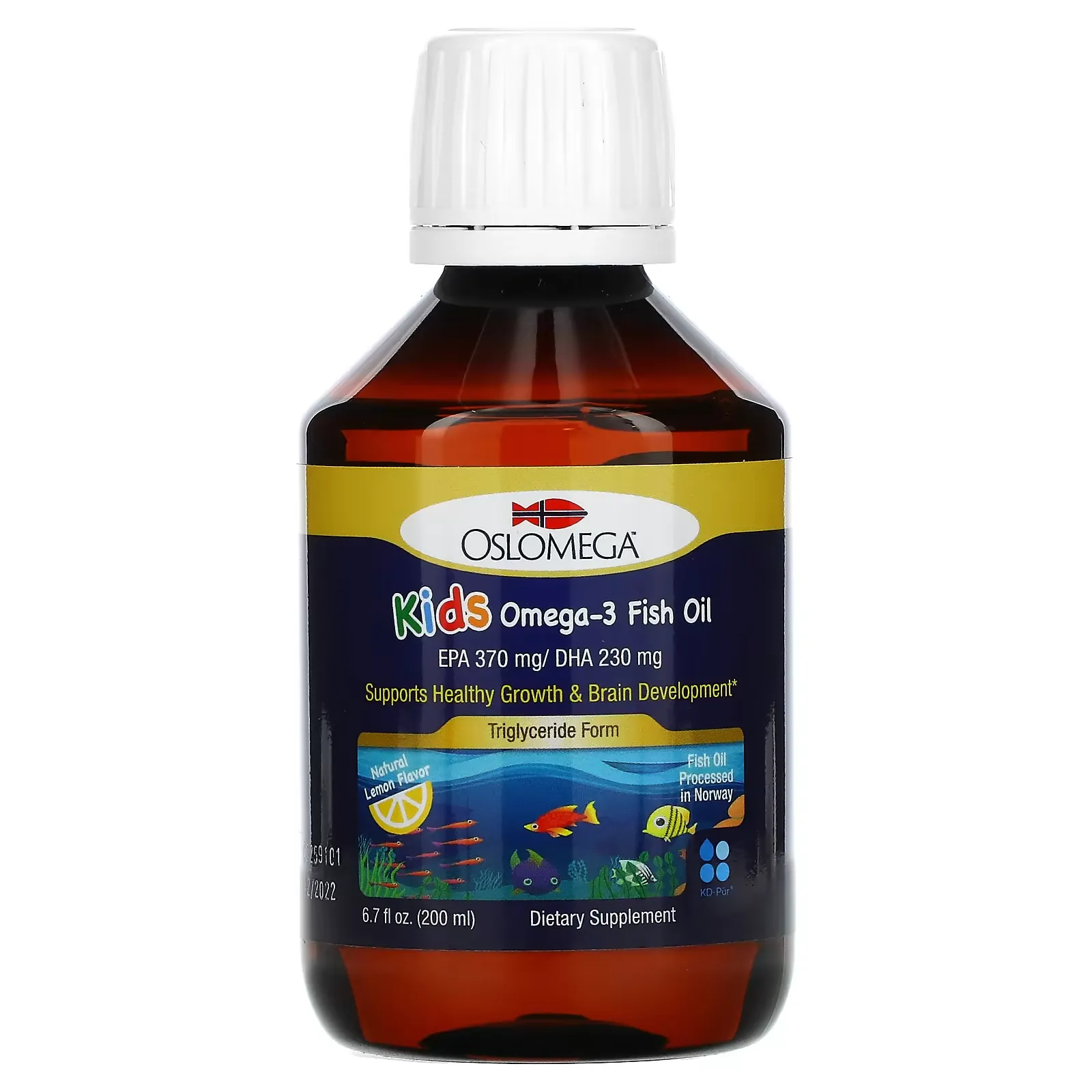 Norwegian Kids Omega-3 Fish Oil, Natural Lemon Flavor, 6.7 fl oz (200 ml)