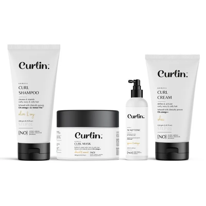 Curlin Curl Expert Kit - (Curlin Shampoo + Deep Conditioning Mask + Curl Cream + Scalp Tonic)