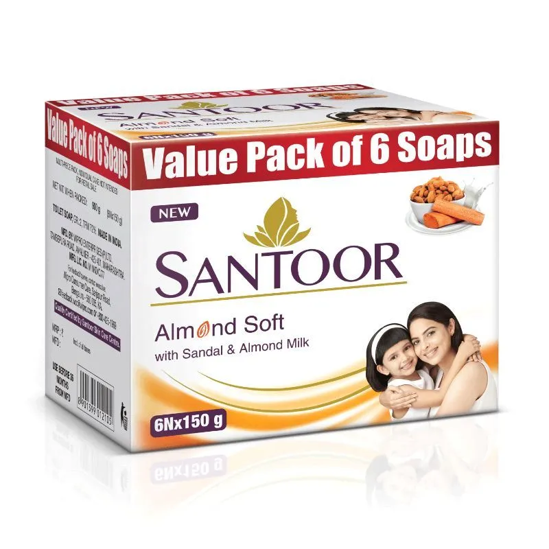 Santoor Sandal And Almond Milk Soap (Pack Of 6)