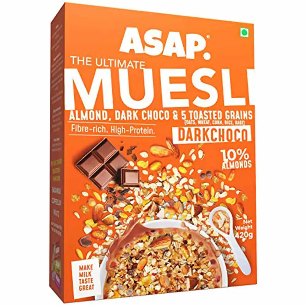 ASAP Ultimate Breakfast Multigrain Muesli,  420 g  DARK CHOCO (Almond  Dark Choco & 5 Toasted Grains)