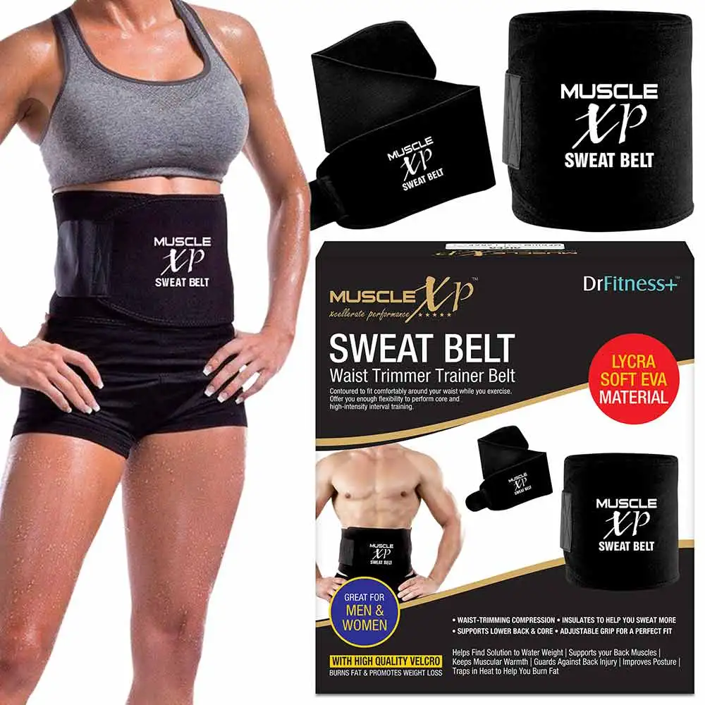 MuscleXP DrFitness+ Sweat Belt for Men and Women,  Black  52 inches