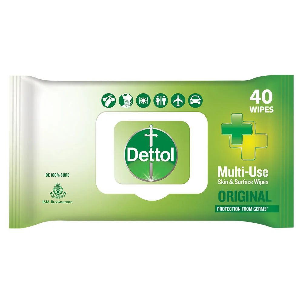 Dettol Disinfectant Multi-Use Skin & Surface Wipes,Original - 40 Count