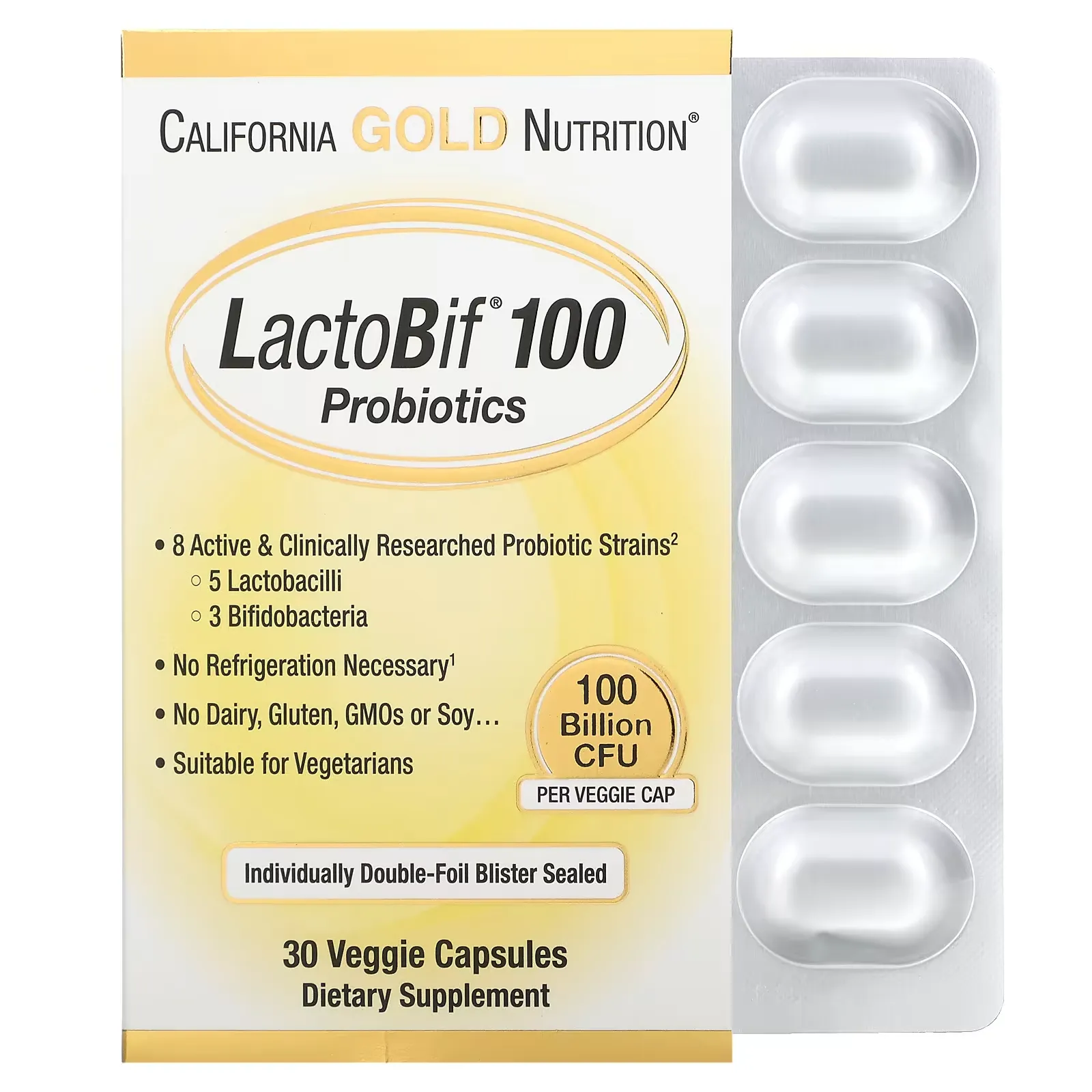 LactoBif 100 Probiotics, 100 Billion CFU, 30 Veggie Capsules