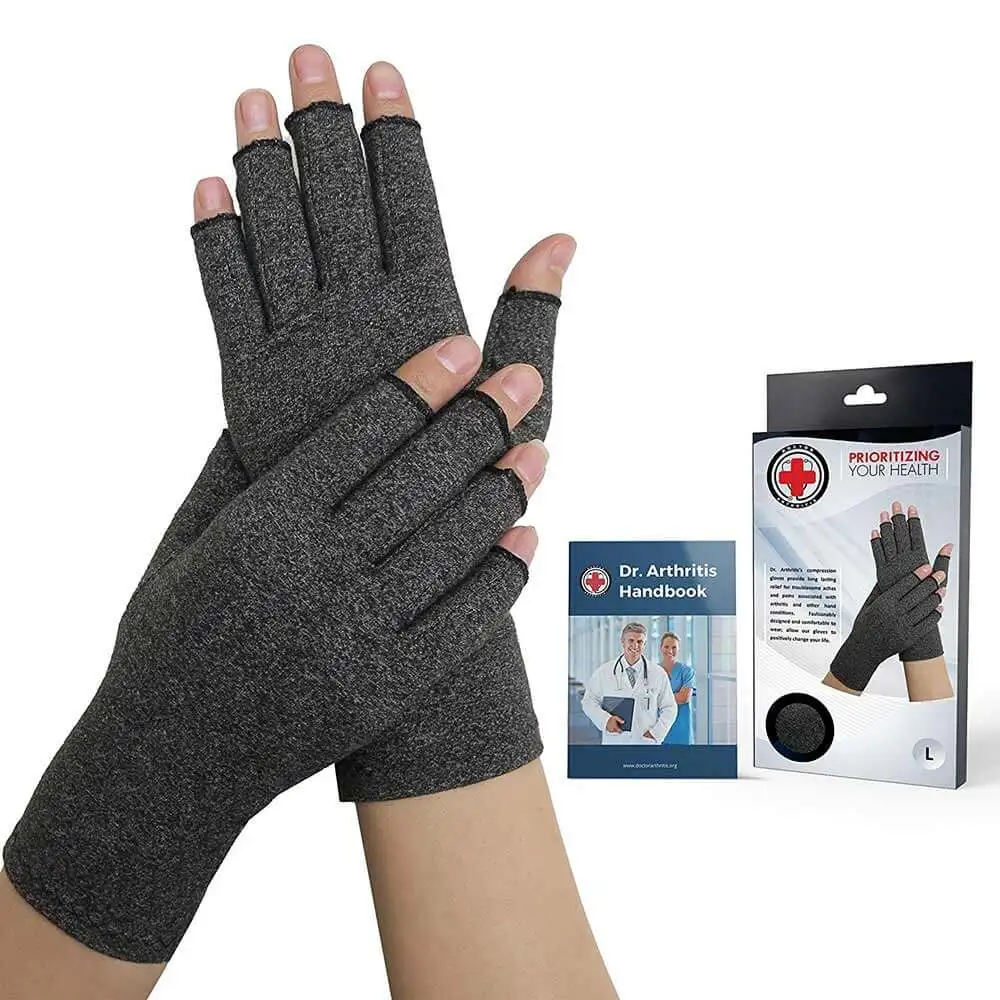 Dr. Arthritis Compression Gloves,  Grey with Hand Book (Pair)  Small