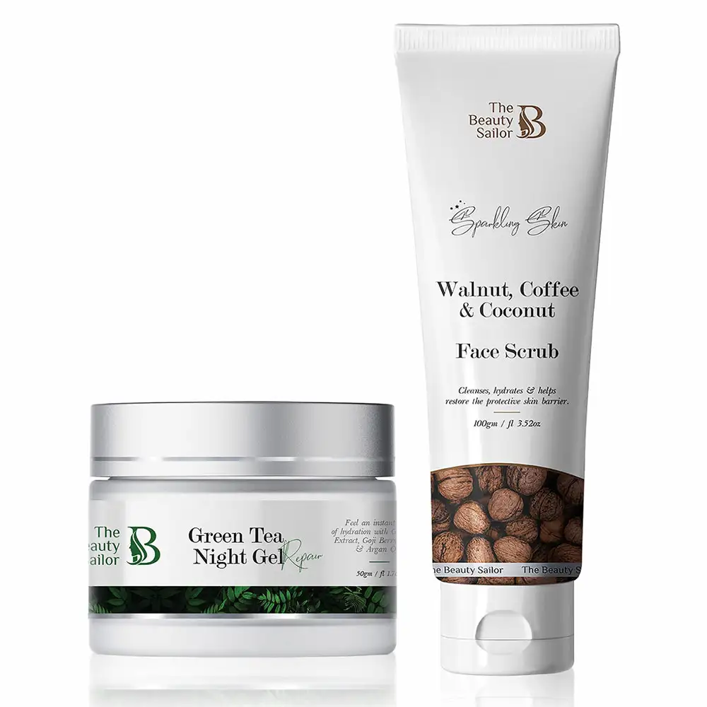 The Beauty Sailor Green Tea Night Gel 50 g & Walnut, Coffee & Coconut Face Wash Combo,  100 g  Repair