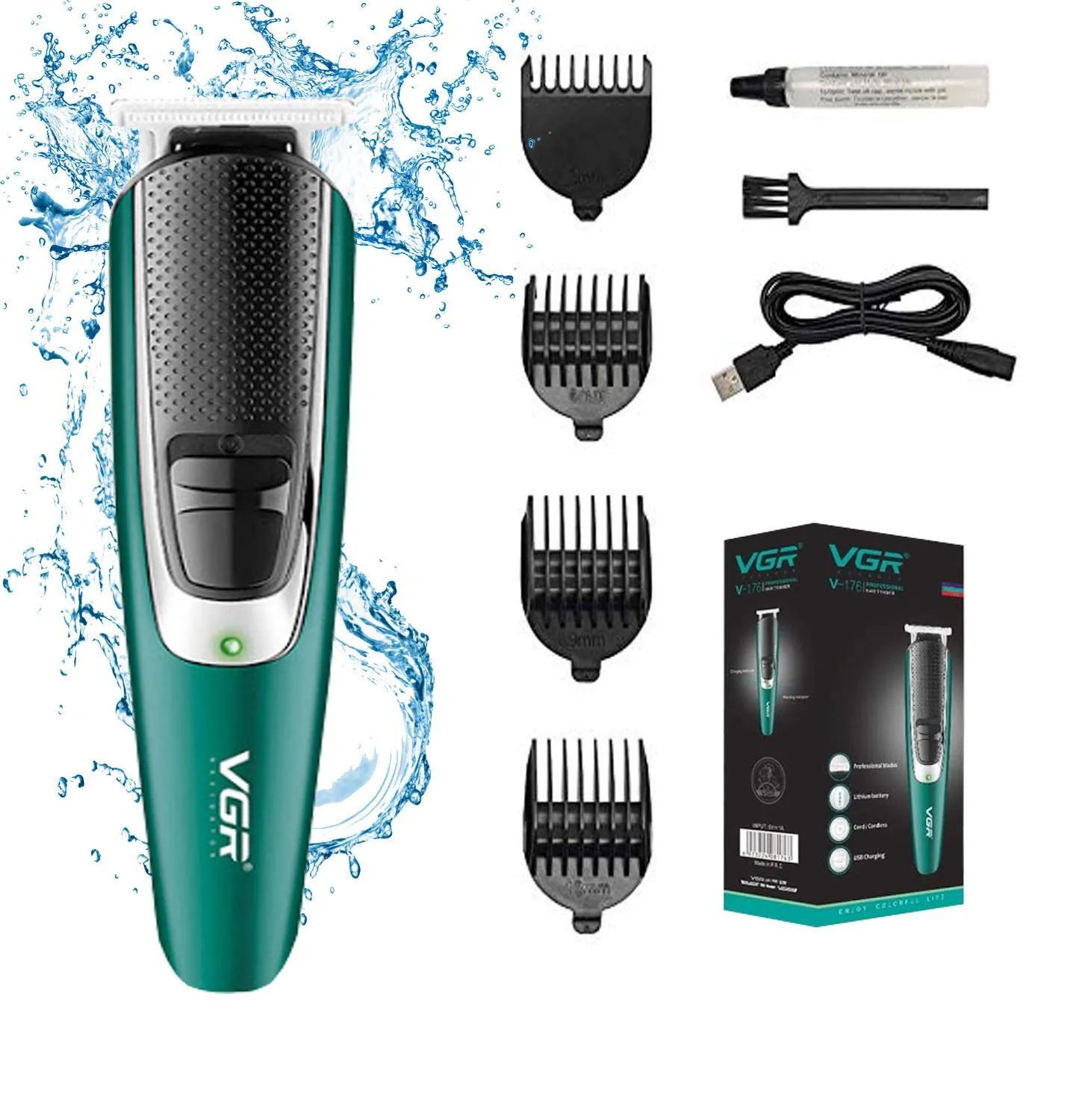 VGR V-176 Oil Head Usb Rechargeable Hair & Beard Trimmer (Green)