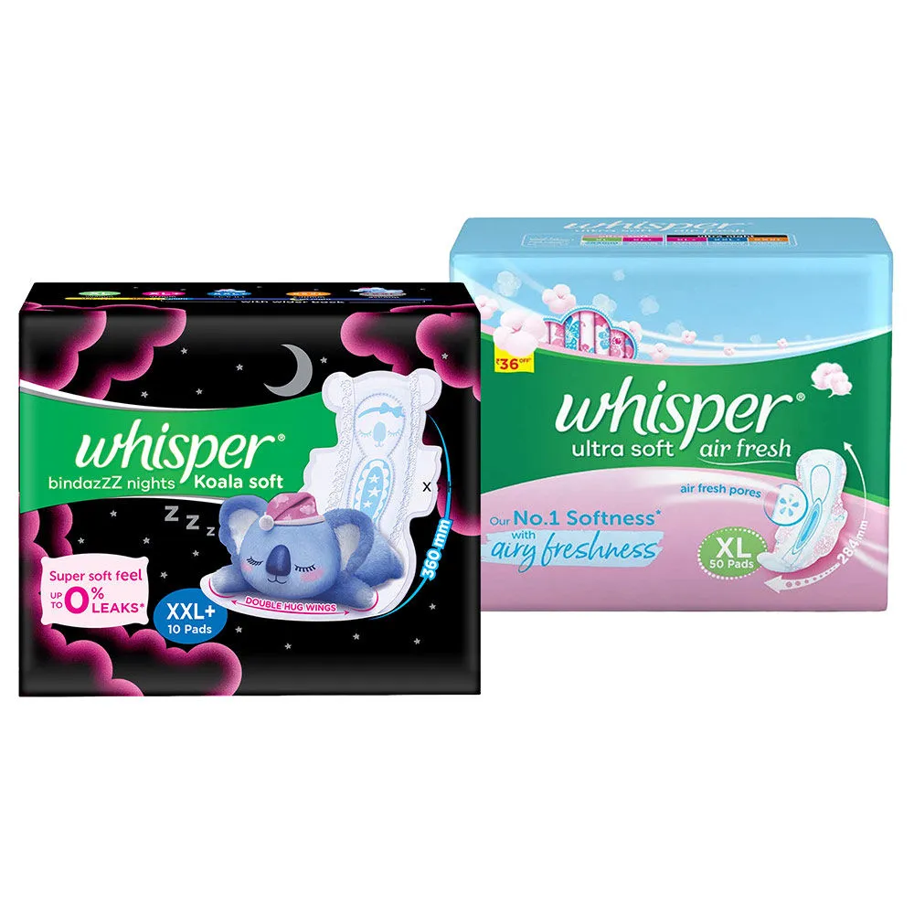 Whisper Ultra Soft Xl 50s + Nights Koala Soft Xxl+ 10s Pack