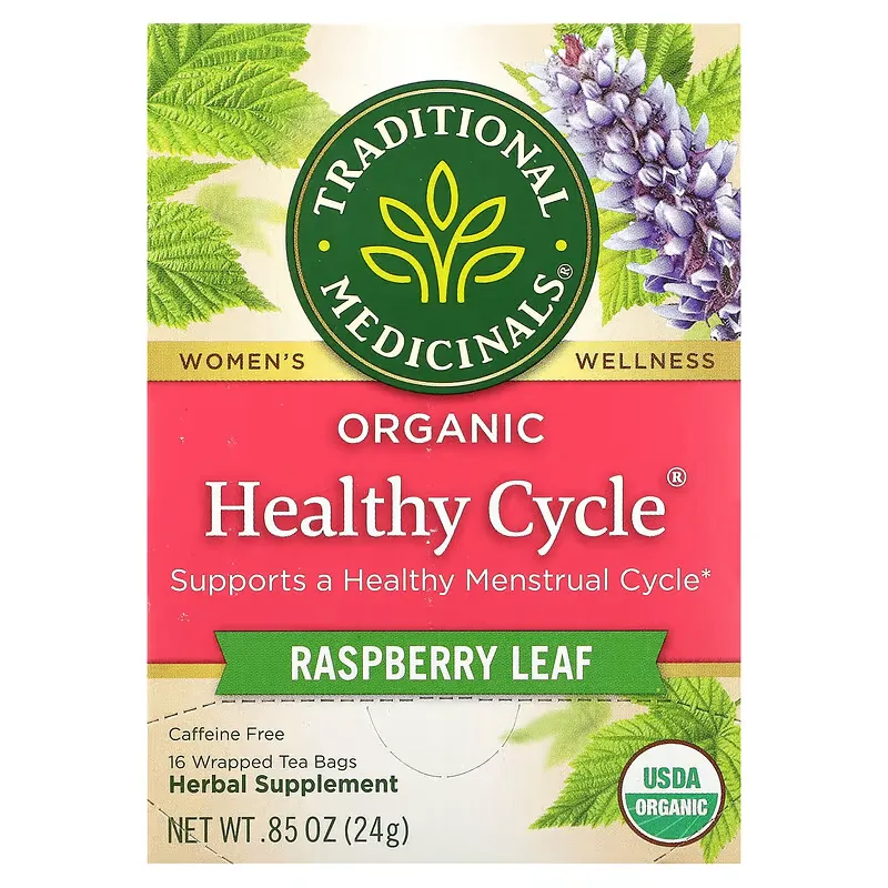 Organic Healthy Cycle, Raspberry Leaf, Caffeine Free, 16 Wrapped Tea Bags, 0.05 oz (1.5 g) Each