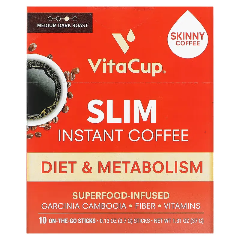 Slim Instant Coffee, Medium Dark Roast, 10 On-The-Go Sticks, 0.13 oz (3.7 g) Each