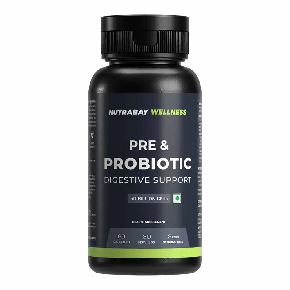 Nutrabay Wellness Pre & Probiotic Digestive Support,  60 capsules  (50 Billion CFUs)