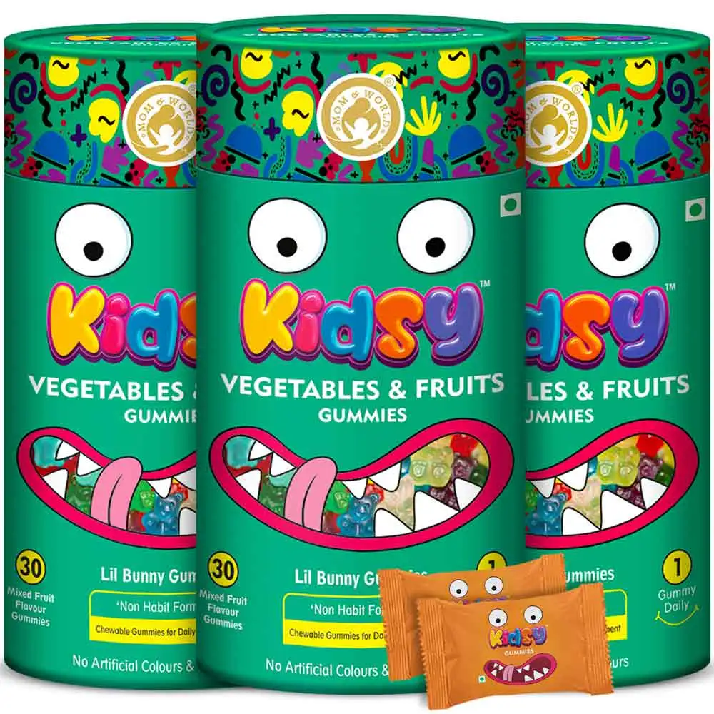 Mom & World Kidsy Vegetables & Fruits,  30 gummies  Mixed Fruit (Pack of 3)