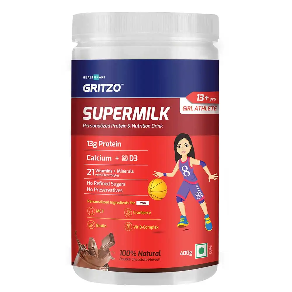 Gritzo Supermilk Personalized Protein & Nutrition Drink 13+yrs Girl Athlete,  400 g  Double Chocolate