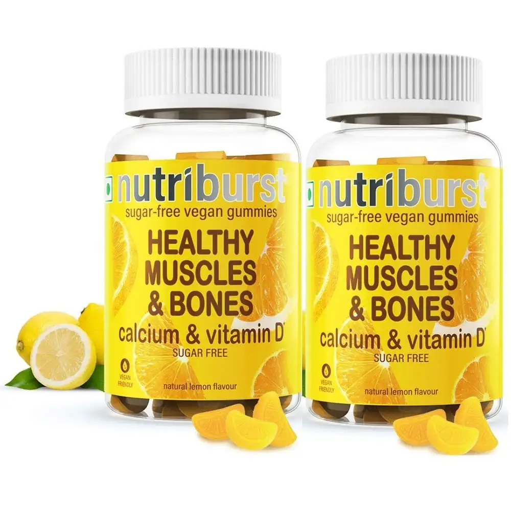 Nutriburst Healthy Muscles & Bones,  60 gummies  Lemon (Pack of 2)