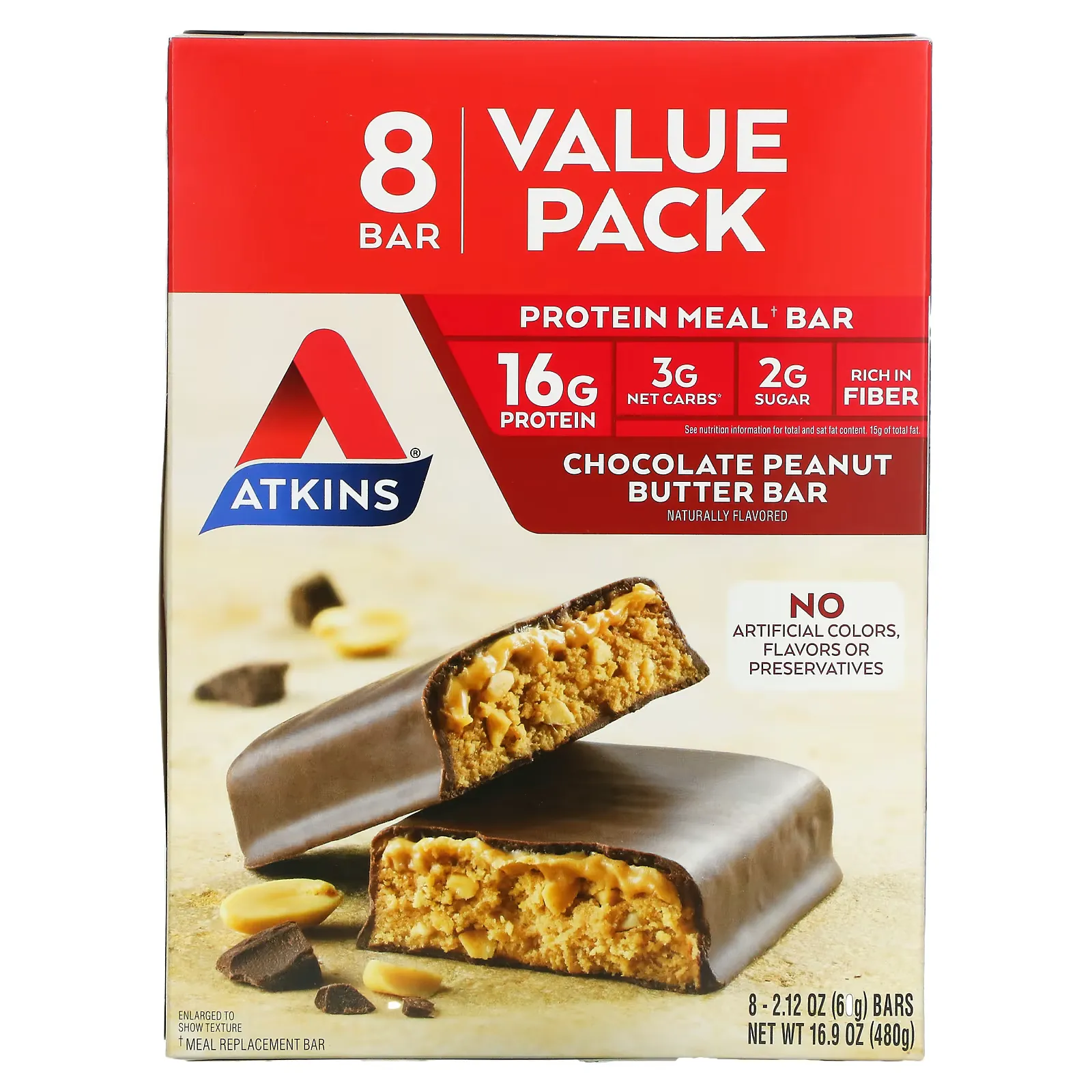 Protein Meal Bar, Chocolate Peanut Butter, 8 Bars, 2.12 oz (60 g)