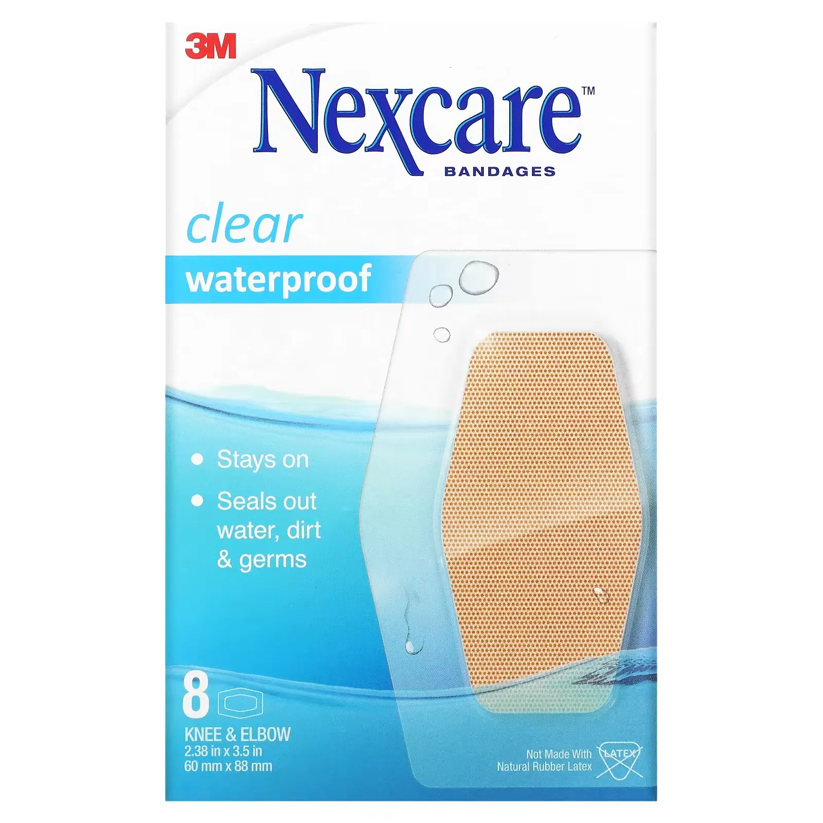 Clear Waterproof Bandages, Knee & Elbow, 8 Bandages