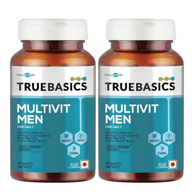 TrueBasics Multivit Men One Daily, Multivitamins, Multiminerals, Omega-3, Nutrition Supplement