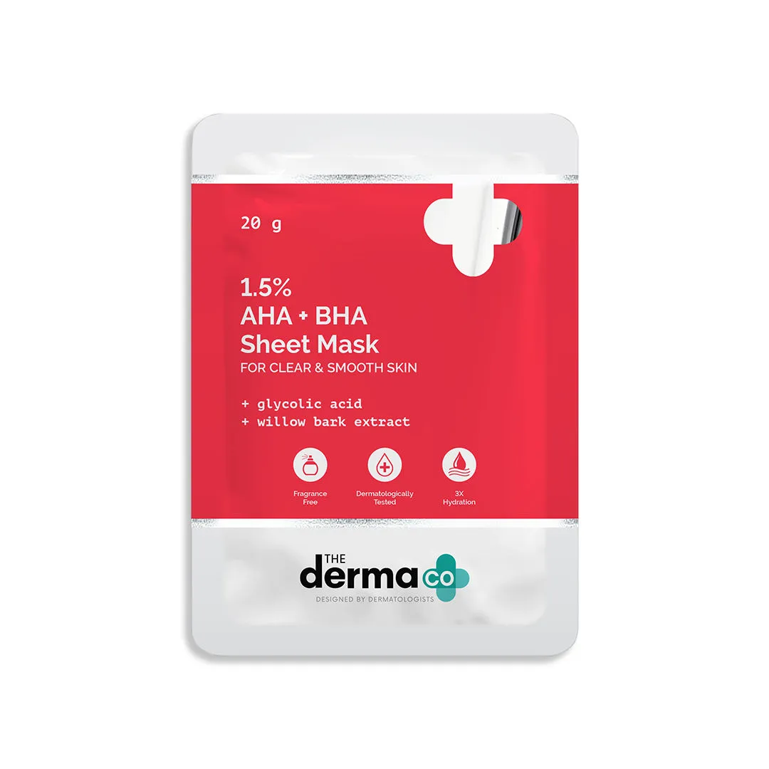 The Derma Co 1.5% Aha + Bha Face Serum Sheet Mask With Glycolic Acid & Willow Bark