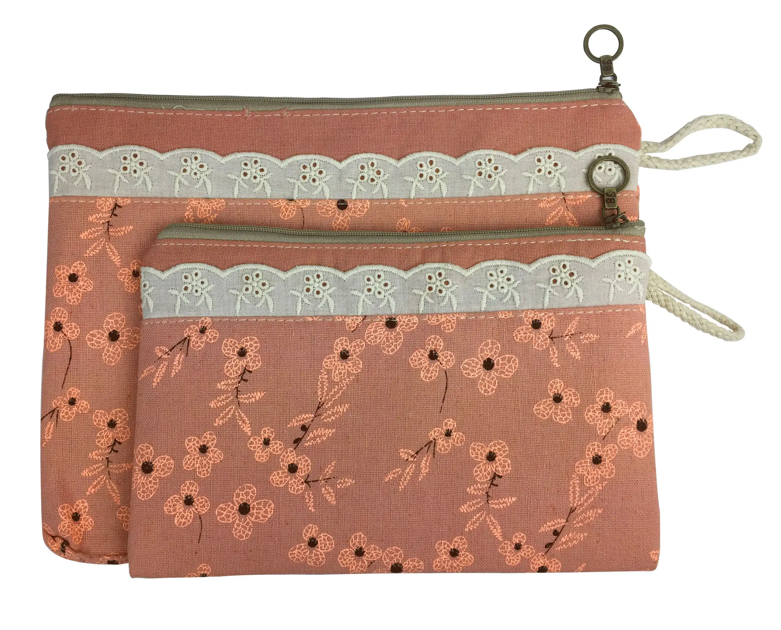 Bag of Small Things Fabric Multipurpose Pink Floral Travel Pouch - Set of 2