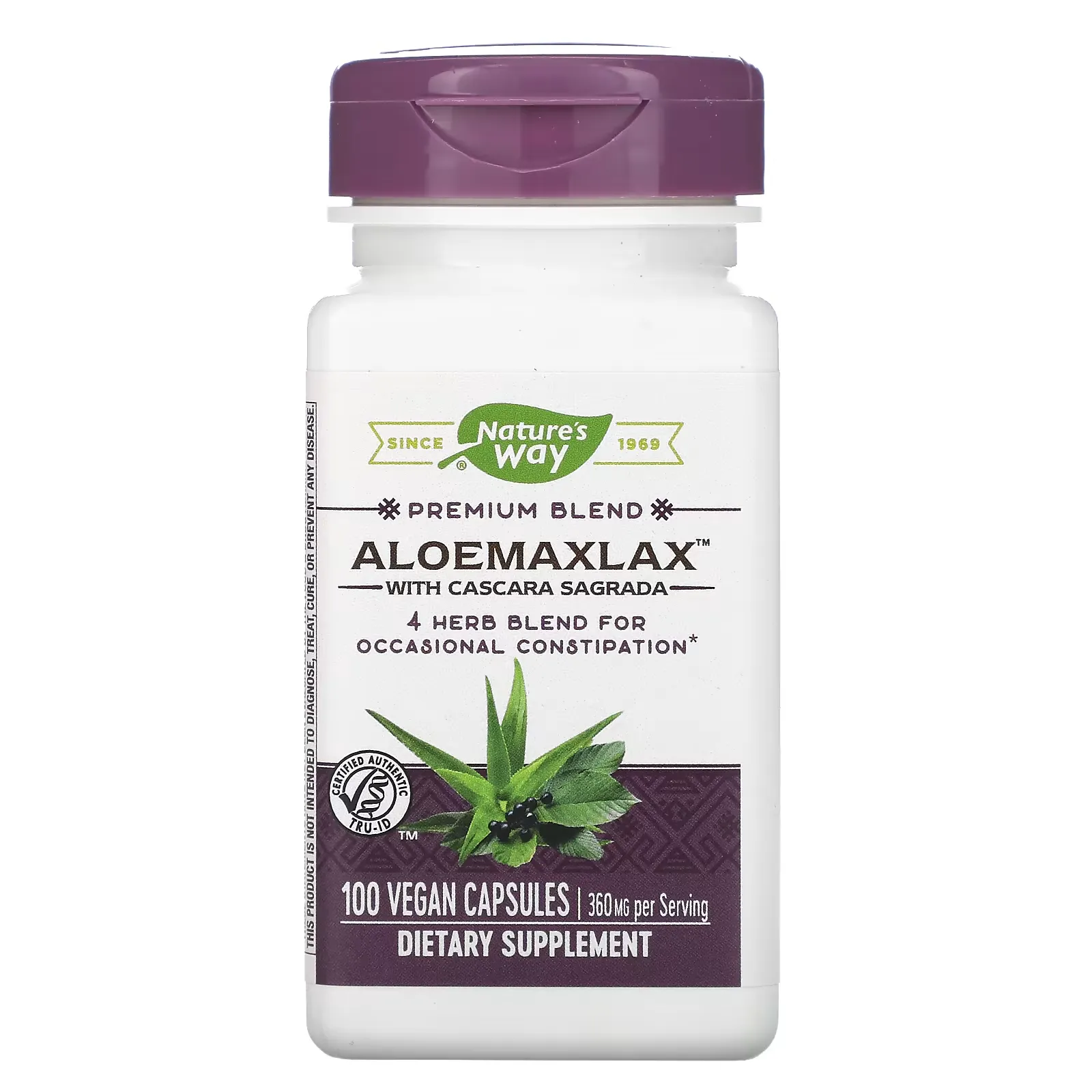 AloeMaxLax with Cascara Sagrada, 360 mg, 100 Vegan Capsules