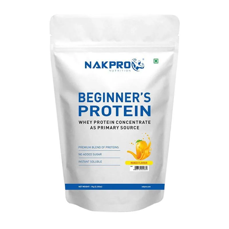 NAKPRO Beginner's Whey Protein Concentrate Supplement Powder - Mango Flavour