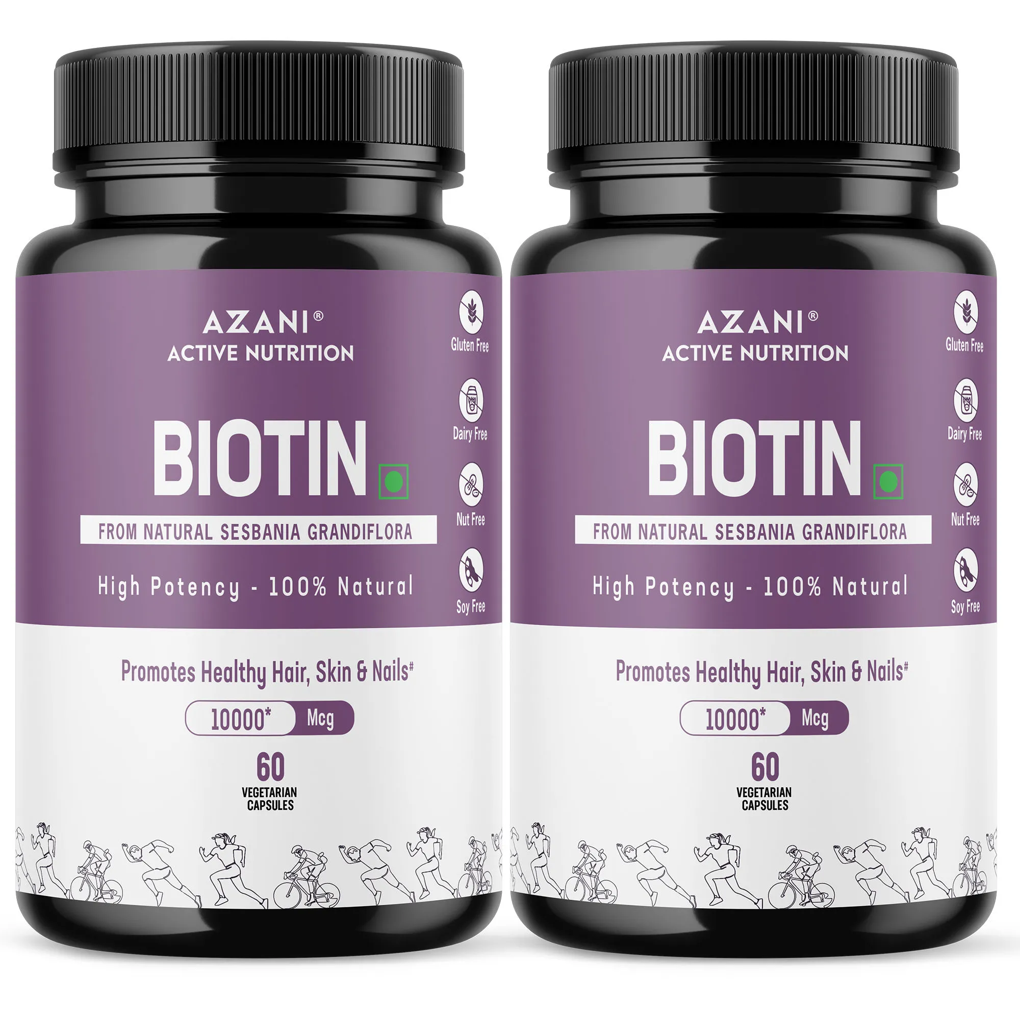 Azani Biotin Hair Capsules 10000 Mcg/serving, Sesbania Grandiflora Capsules - Pack Of 2