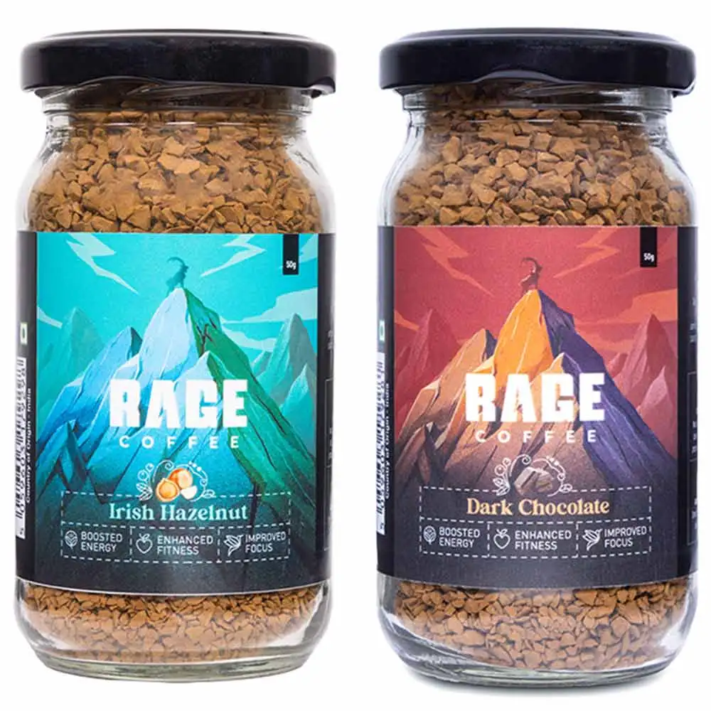 Rage Coffee Premium Arabica Instant Coffee Combo Pack of 2,  50 g  Irish Hazelnut & Dark Chocolate