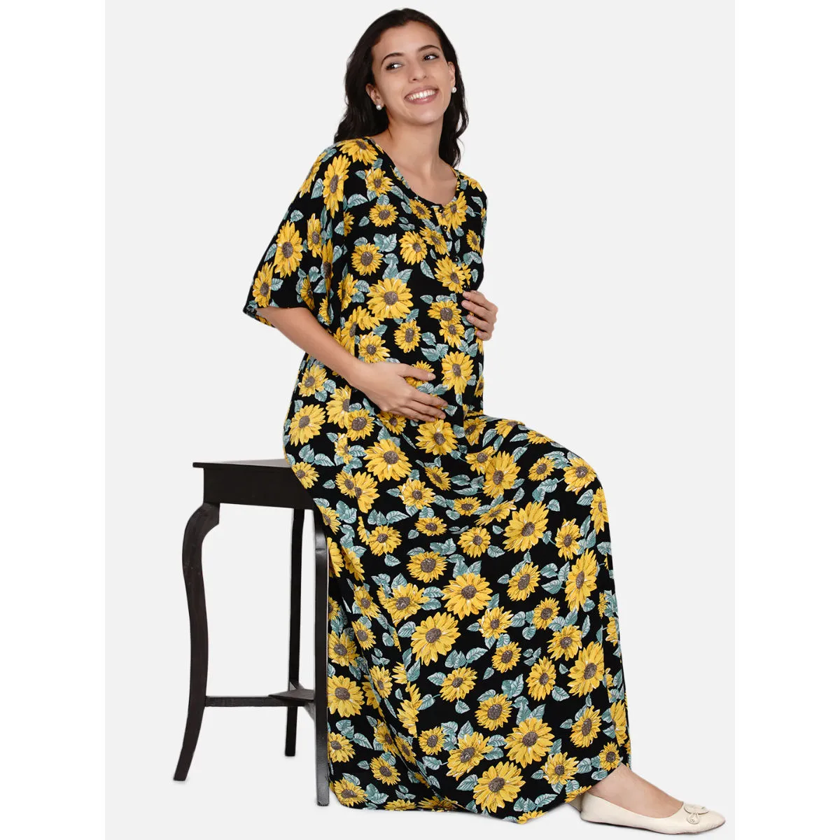 The Kaftan Company Black Sunflower Maternity Dress Black