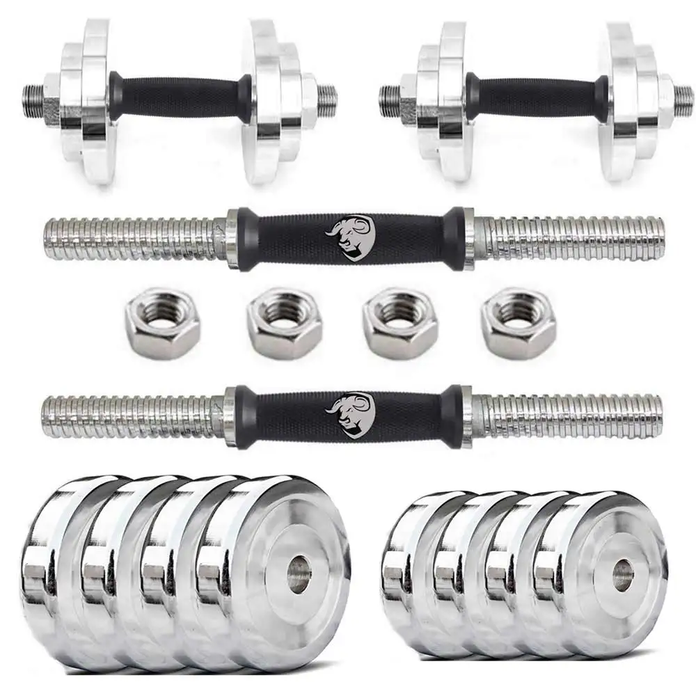 BULLAR Chrome Plated Steel Weight Adjustable Dumbbell Set,  Silver & Black  10 kg