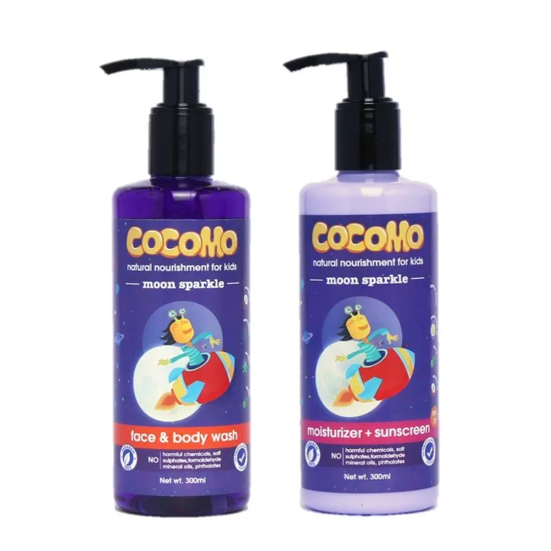 Cocomo Natural Kids Skin Care Combo - Moon Sparkle Body Wash + Sunscreen Lotion SPF 15