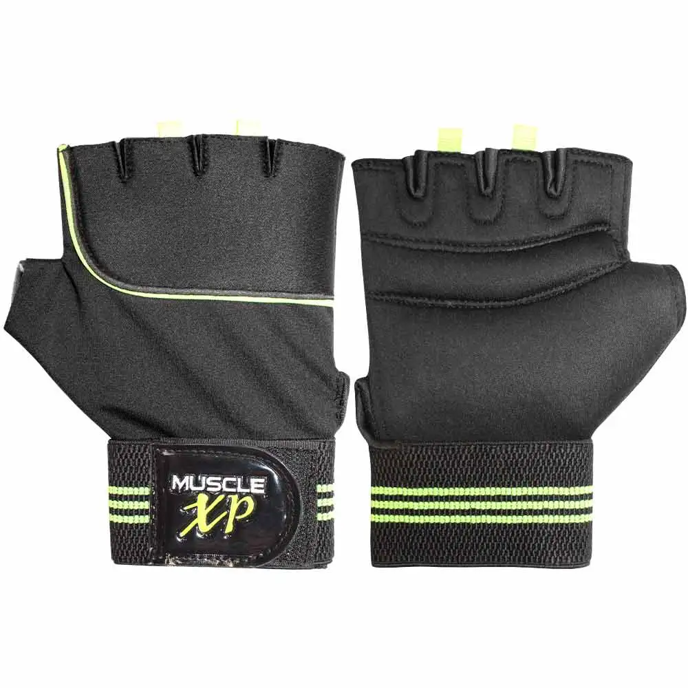 MuscleXP PRO-Comfort Durable Gym Sports Gloves,  Black & Green  Free Size