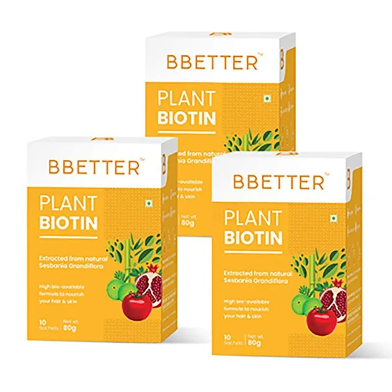 BBETTER Plant Biotin 10000 Mcg Powder For Hair Growth Bamboo Shoot, Amla & Lycopene, Pack Of 3